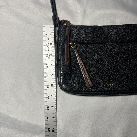 FOSSIL Black Pebbled LEATHER Multi Pocket Crossbody Shoulder Bag Purse Classic - Picture 14 of 15